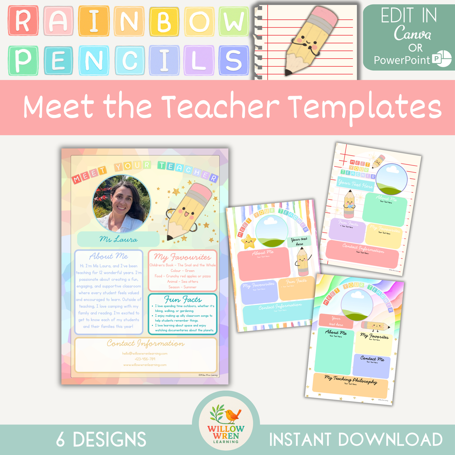 Rainbow Pencils Meet the Teacher Template ✏️