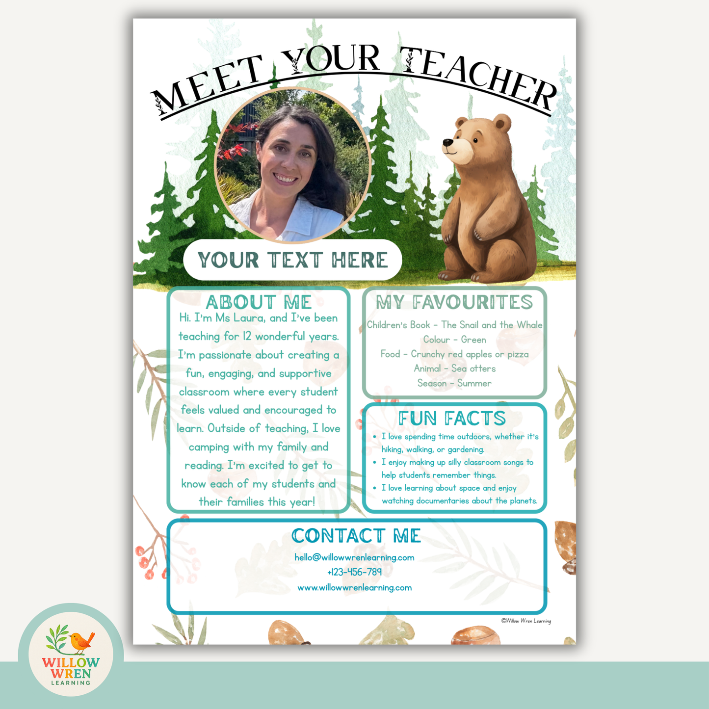 Forest Friends Meet the Teacher Template 🍄